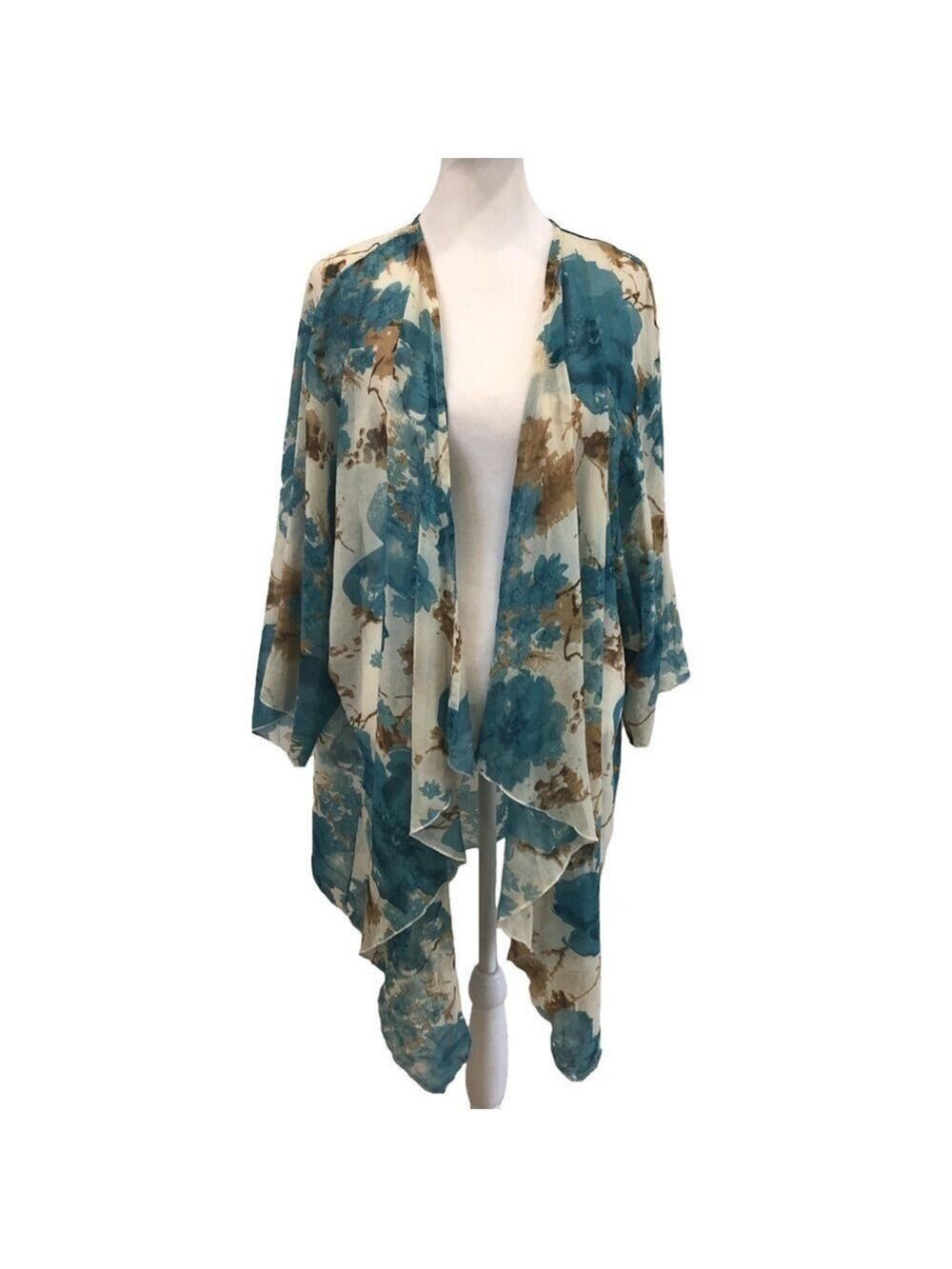 Floating Time OS kimono swim cover. Aqua and sand color semi sheer open front